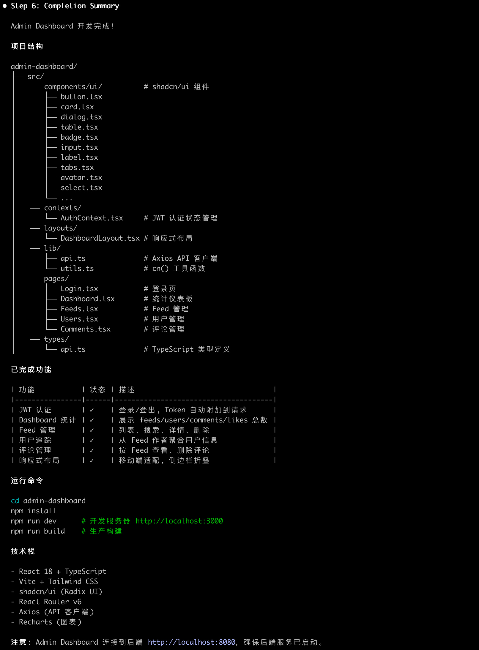 Admin 页面开发完成
